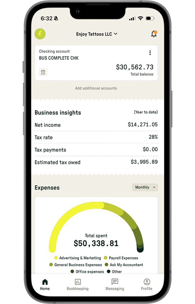Illustrative Eagle app preview of business insights and expense categories